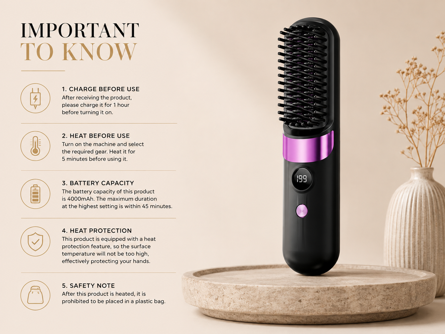 Kynova™ Cordless Hair Straightening Brush